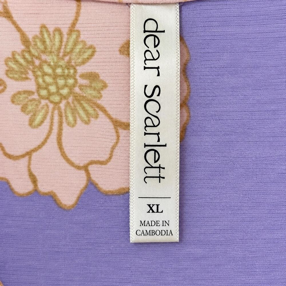 Dear Scarlett Floral Tunic Top Womens XL Purple Pink Roll Tab Sleeve NWOT - Picture 5 of 5